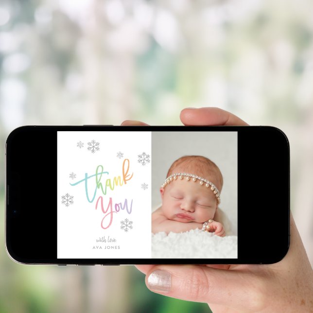 Winter Silver Glitter Snowflake Thank You Photo Invitation (Front Digital)