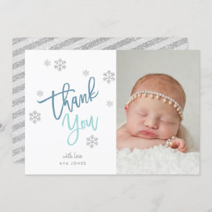 Winter Silver Glitter Snowflake Thank You Photo Invitation