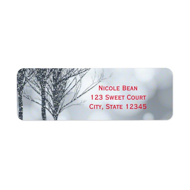 Winter Silver Glitter Trees Holiday Winter Wedding Label (Front)