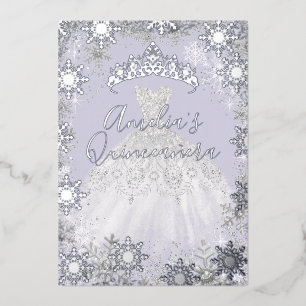Winter Silver Purple Snowflake Quinceanera Foil Invitation