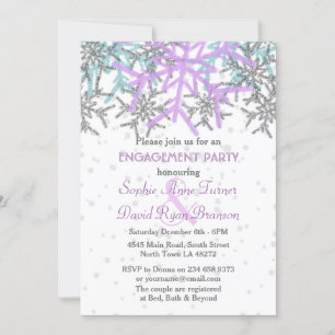 Winter Silver Purple Snowflakes Engagement Party Invitation