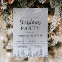 Winter silver snow pine foil corporate Christmas Invitation