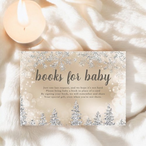 Winter silver snow pine gold books for baby enclosure card