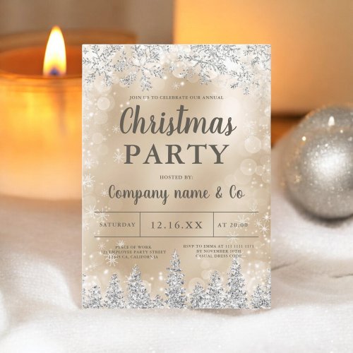 Winter silver snow pine gold corporate Christmas Invitation