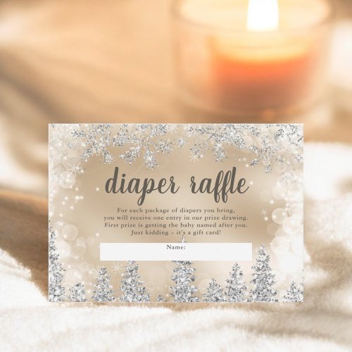 Winter silver snow pine gold diaper raffle baby enclosure card