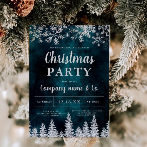 Winter silver snow pine green corporate Christmas Invitation