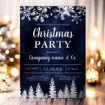 Winter silver snow pine navy corporate Christmas Foil Holiday Card<br><div class="desc">Time to celebrate the holiday season and Christmas with this luxury silver glitter snowflakes sparkles and silver glitter pine tree forest on an elegant festive navy blue watercolor background,  featuring a modern cool script font typography,  perfect for Christmas corporate business party,  employees parties and more! With real silver foil.</div>