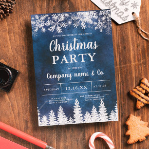 Winter silver snow pine navy corporate Christmas Invitation