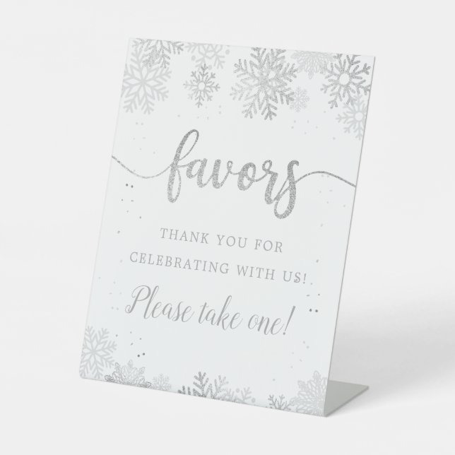 Winter Silver Snowflake Favors Please Take One Pedestal Sign (Front)