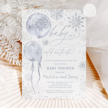 Winter Silver Snowflake Gender Neutral Baby Shower Invitation by PixelPerfectionParty at Zazzle