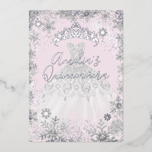 Winter Silver Snowflake Soft Pink Quinceanera Foil Invitation
