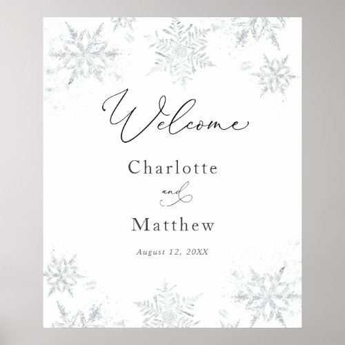 Winter Silver Snowflake Wedding Welcome Sign
