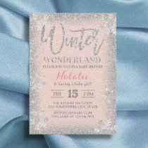 Winter Silver Snowflakes Blush Pink Baby Shower Invitation