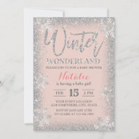 Winter Silver Snowflakes Blush Pink Baby Shower Invitation