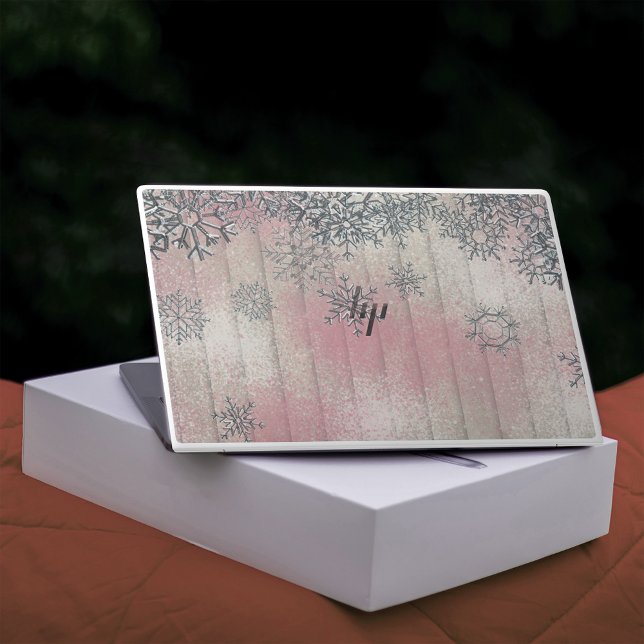 Winter Silver Snowflakes on Pink Rustic Wood  HP Laptop Skin (Creator Uploaded)