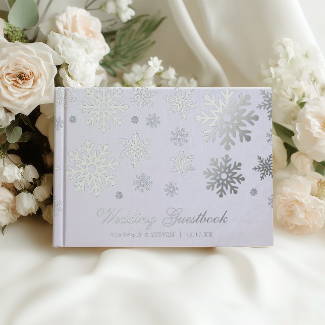 Winter Silver Snowflakes Wedding Foil Guest Book (Winter Silver Snowflakes Wedding Foil Guest Book
#winterwedding #holidaywedding #modernwedding)