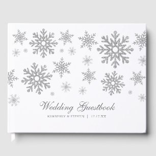 Winter Silver Snowflakes Wedding Guest Book