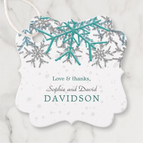 Winter Silver Turquoise Snowflakes Wedding Favor Tags