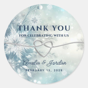 Winter Silver Wedding Thank You Classic Round Sticker