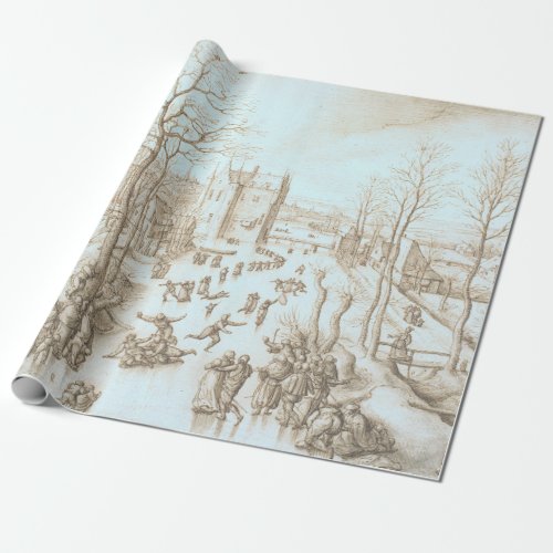 WINTER SKATERS Vintage Christmas Wrapping Paper