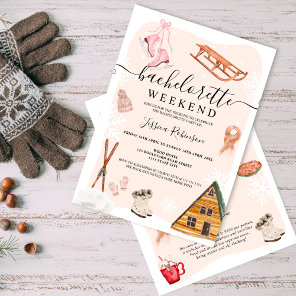 Winter ski bachelorette party weekend illustration invitation