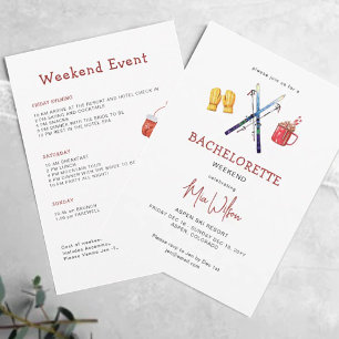 Winter ski bachelorette weekend party itinerary invitation