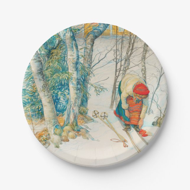 Winter Ski by Carl Larsson Paper Plates (Front)