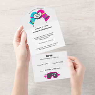 Winter Ski Gloves Hands in Heart Shape Wedding All In One Invitation