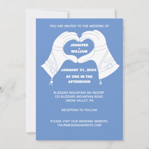 Winter Ski Gloves Hands in Heart Shape Wedding Invitation