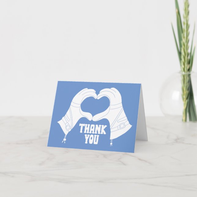 Winter Ski Gloves Hands in Heart Shape Wedding Thank You Card (Front)