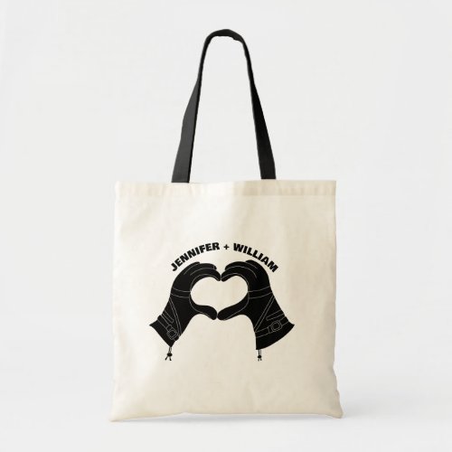 Winter Ski Gloves Hands in Heart Shape with Names Tote Bag