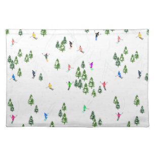 Winter Ski Skiers Cloth Placemat