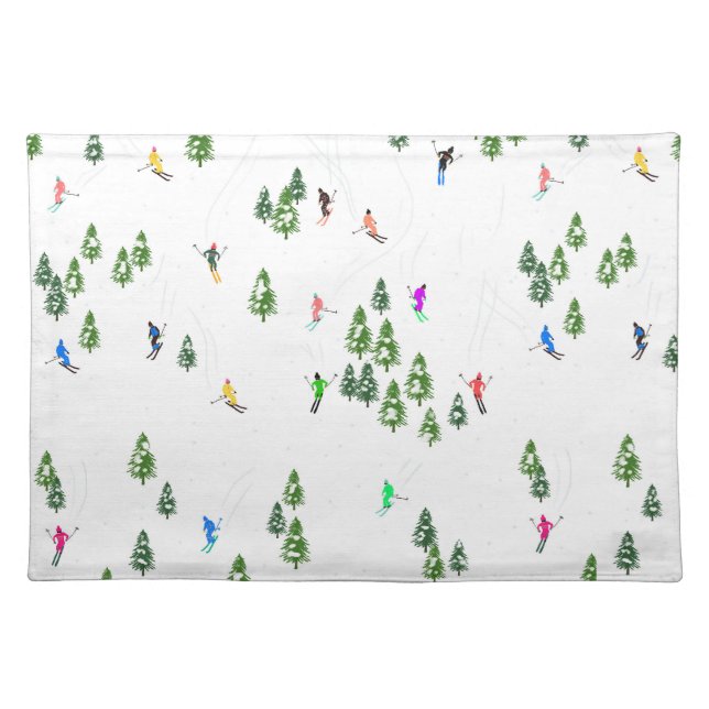 Winter Ski Skiers Cloth Placemat (Front)