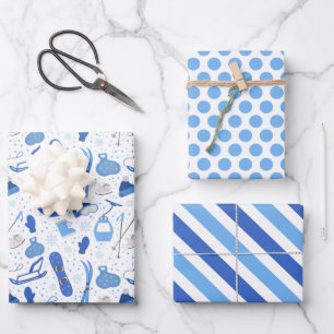 Winter Ski Sled Snowboard Wrapping Paper Set of 3