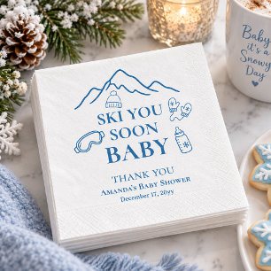 Winter Ski You Soon Blue Boy Baby Shower Napkins