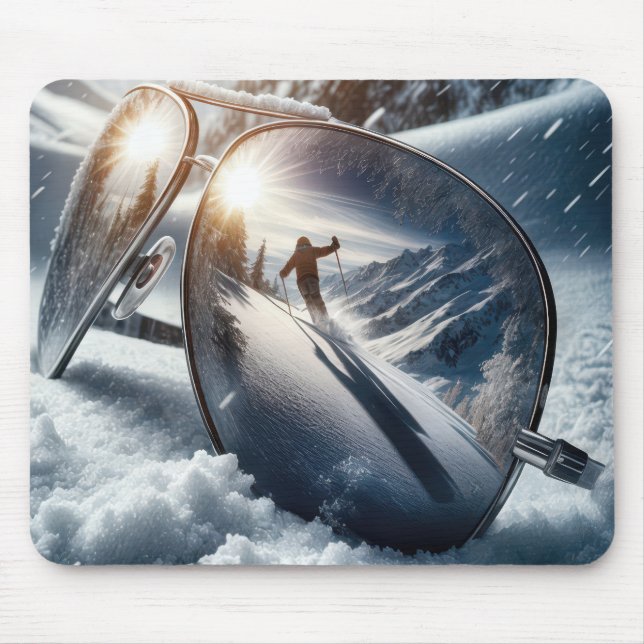 Winter Skier In Sunglasses Reflection Mouse Pad (Front)