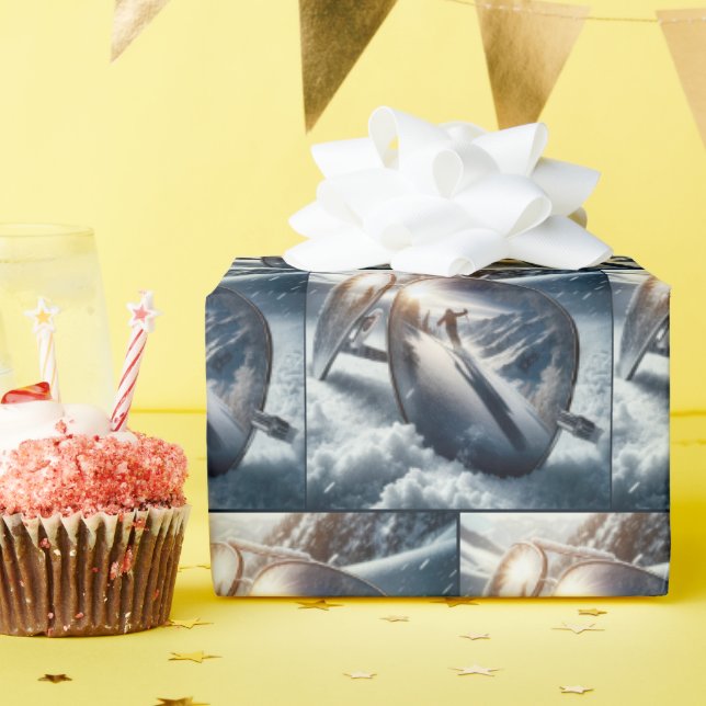 Winter Skier In Sunglasses Reflection Wrapping Paper (Birthday Party)