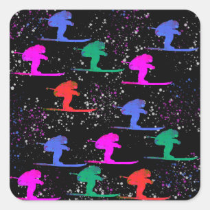 WINTER SKIER SQUARE STICKER