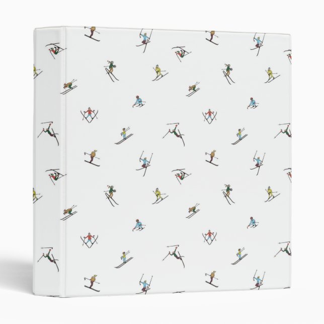 Winter Skiers In Action Pattern 3 Ring Binder (Front/Spine)