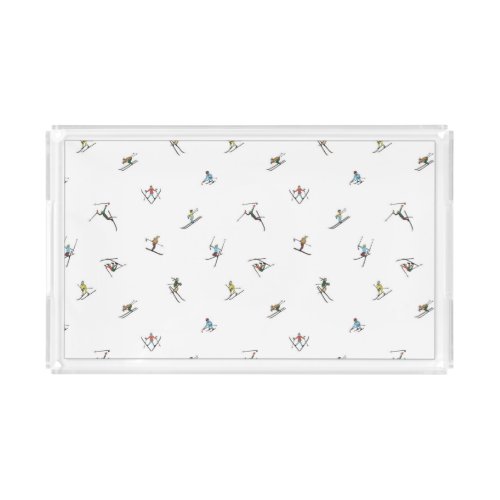 Winter Skiers In Action Pattern Acrylic Tray