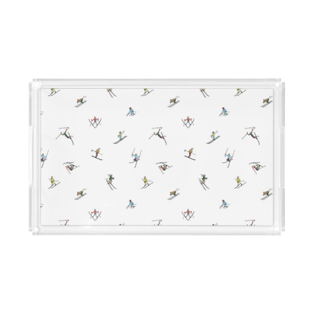 Winter Skiers In Action Pattern Acrylic Tray (Front)