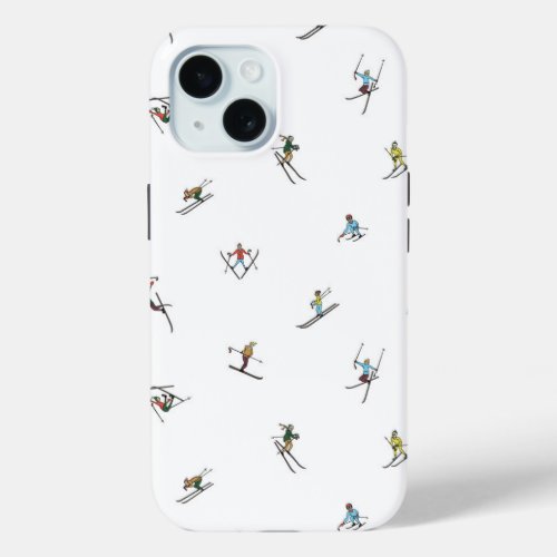 Winter Skiers In Action Pattern iPhone 15 Case