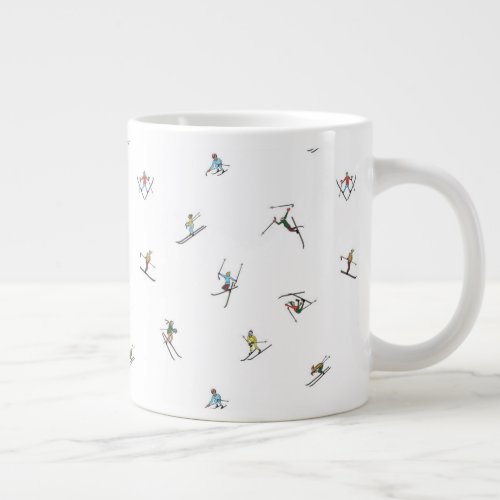 Winter Skiers In Action Pattern Giant Coffee Mug