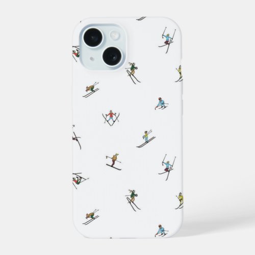 Winter Skiers In Action Pattern iPhone 15 Case