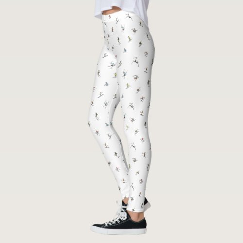 Winter Skiers In Action Pattern Leggings