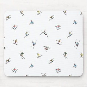 Winter Skiers In Action Pattern Mouse Pad