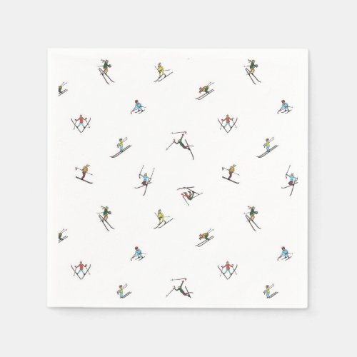 Winter Skiers In Action Pattern Napkins