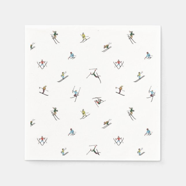 Winter Skiers In Action Pattern Napkins (Front)