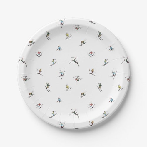 Winter Skiers In Action Pattern Paper Plates
