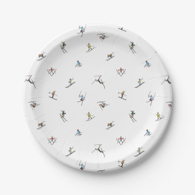 Winter Skiers In Action Pattern Paper Plates (Front)